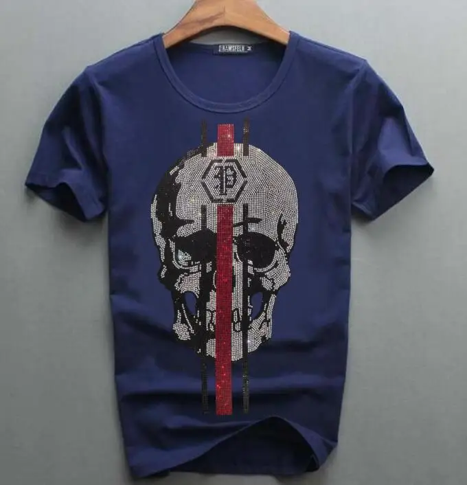 Camiseta con estampado de calaveras para hombre, ropa de calle masculina con diamantes de imitación, de verano, informal, de anime, a la moda, S-6XL