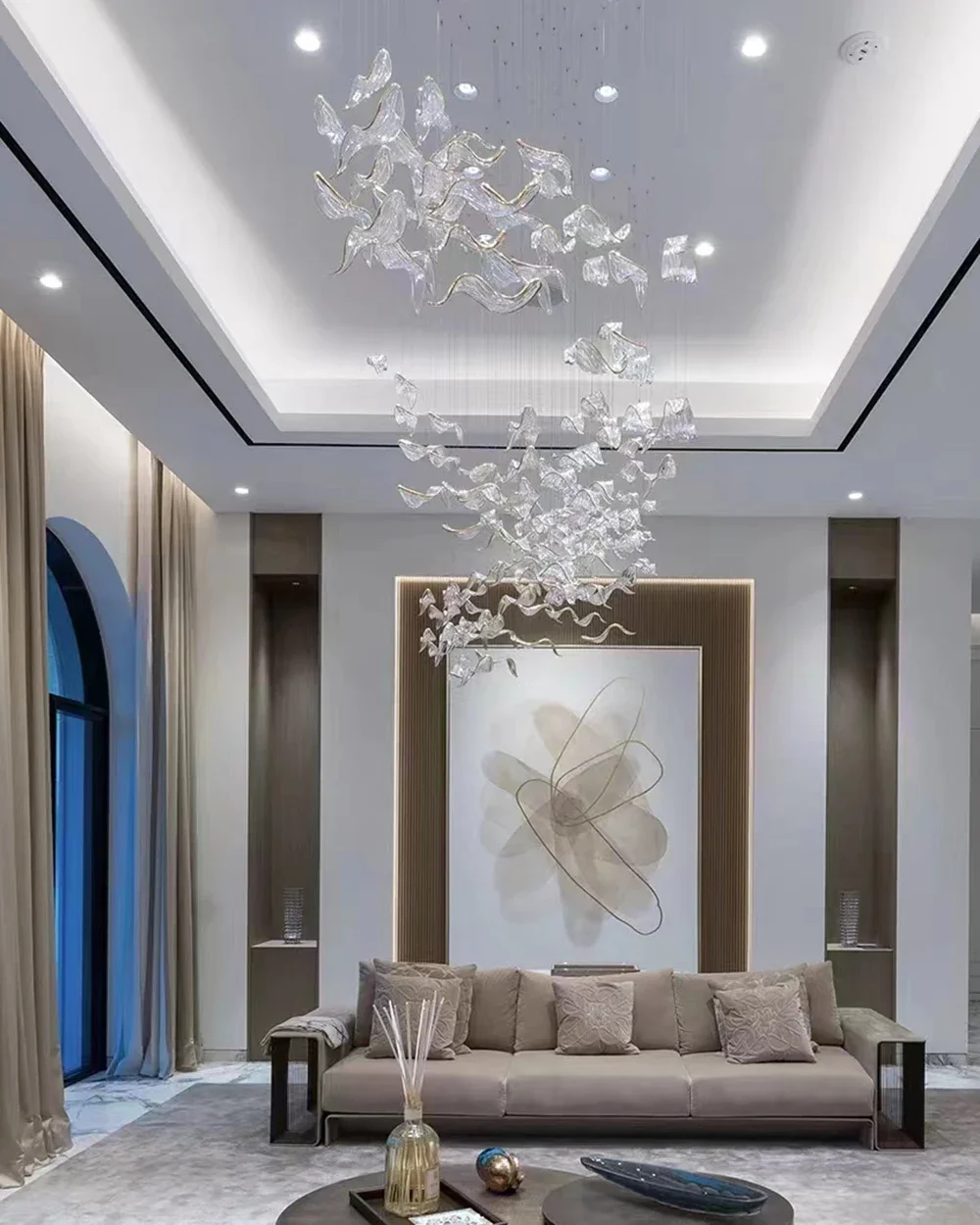 Luxury Leaf Gilded Line Chandelier Table Top Restaurant Hanging Light for Dining Room Home Villa Decor