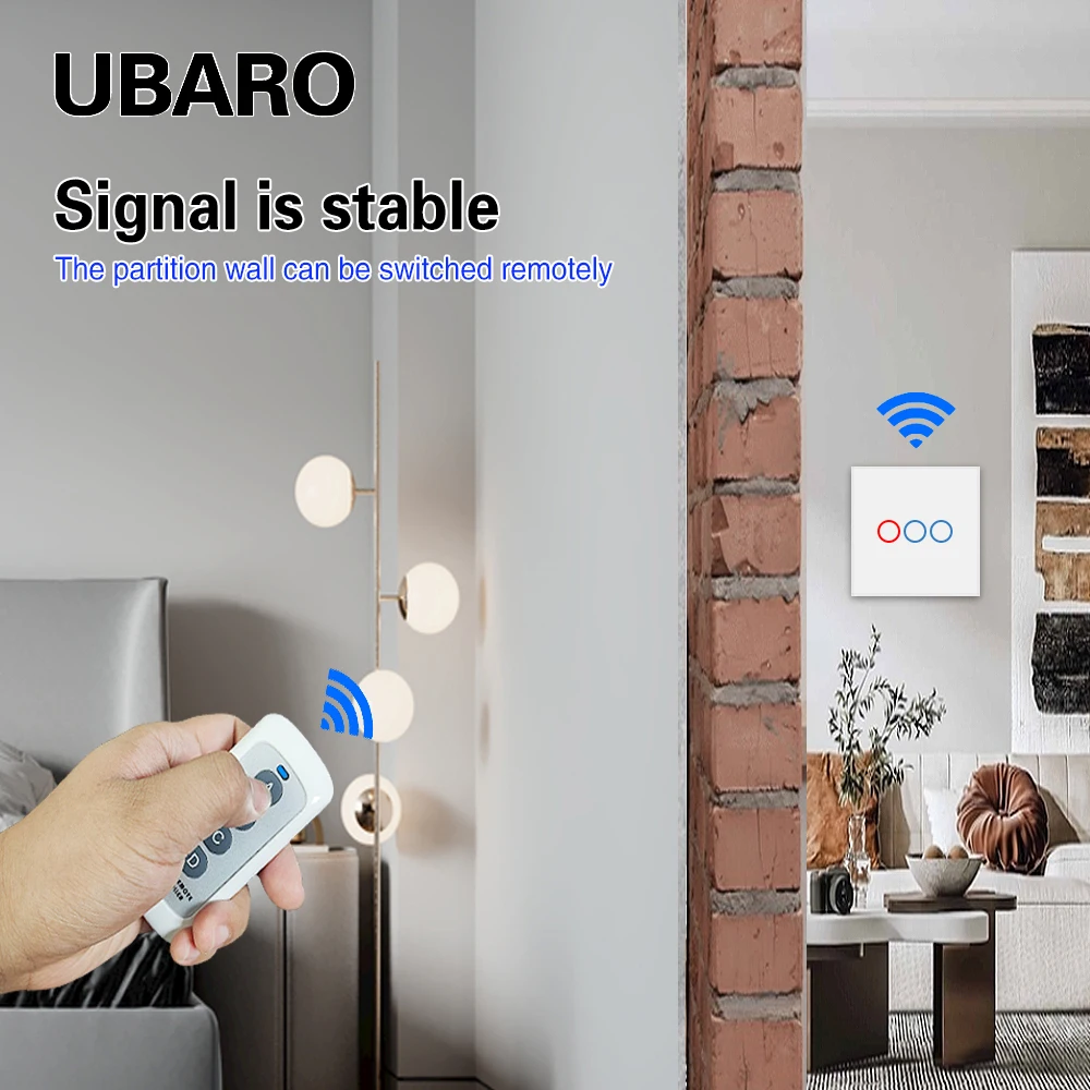 UBARO 433RF Wireless Remote Control Touch Switch Glass Panel Wall Light Interruptor Electrical Sensor Power Home Button 220V 10A