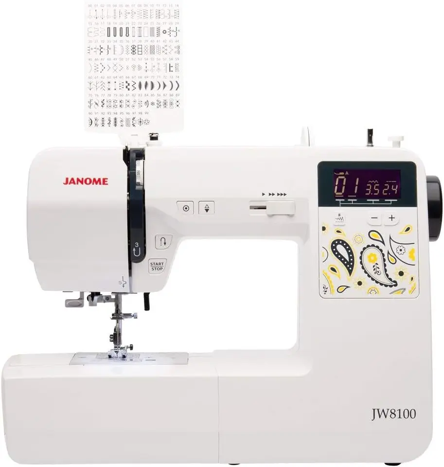 JW8100 Fully-Featured Computerized Sewing Machine with 100 Stitches 7 Buttonholes Hard Cover Extension Table and 22 Accessories