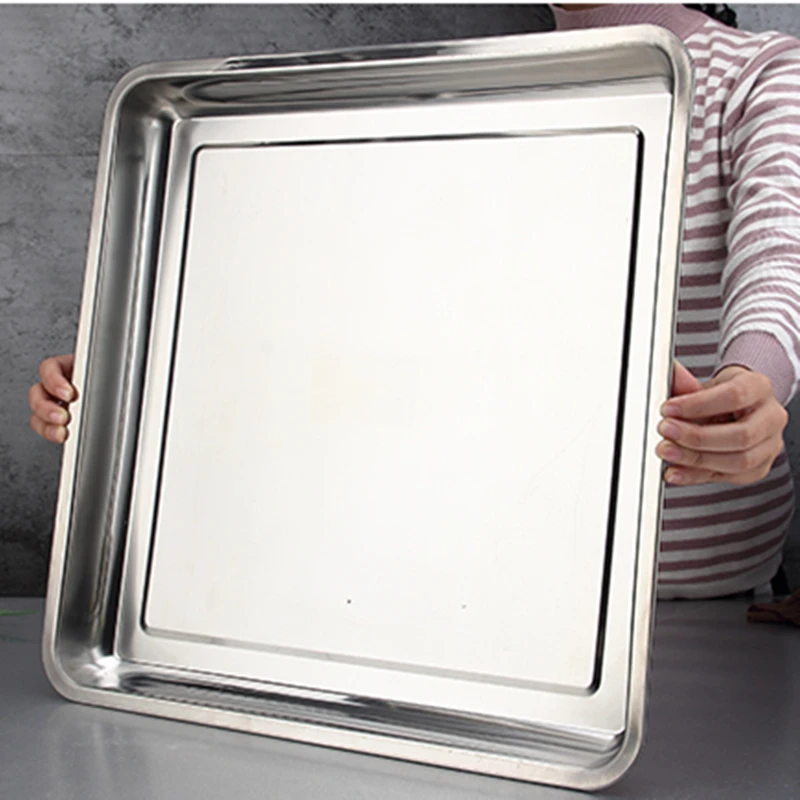 Stainless Steel Square Food Storage Tray Steamed Sausage Shallow Plate Bread Baking Pans Kitchen Accessories