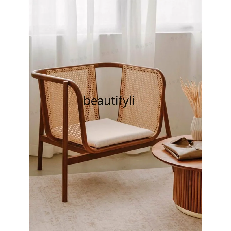 

Simple Full Set Log Sofa Combination Living Room Small Apartment Leisure Solid Wood Sofa Rattan Chair Sofa Three-Piece Set