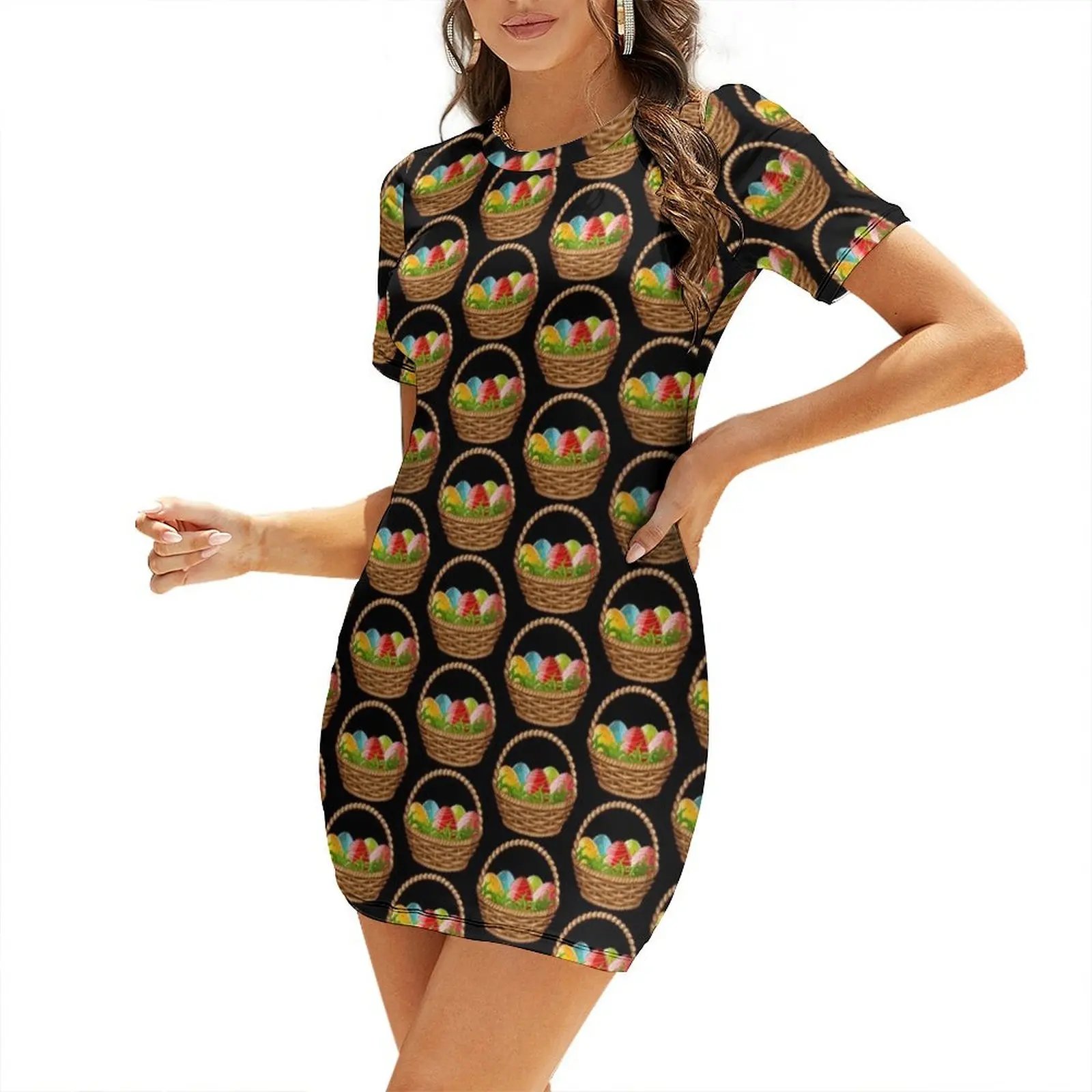 

A Basket of Easter Eggs Short-Sleeved Dress beach dress Woman clothing party dresses woman dress for woman