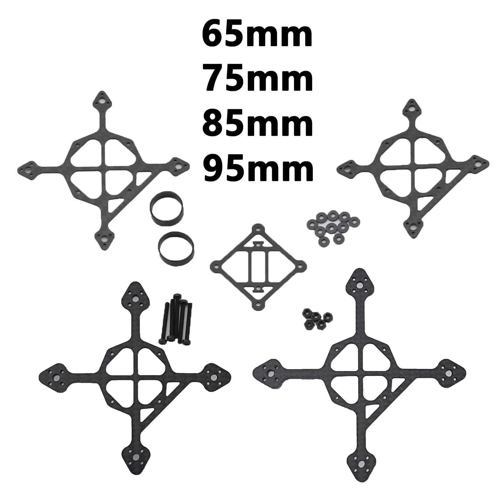 Kit de Quadro com Placa Inferior de Fibra de Carbono 3K, Distância entre Eixos de 65mm, 75mm, 85mm, 95mm, para Drone RC Mini Toothpick Whoop 3-8g e Quadricóptero FPV de Corrida