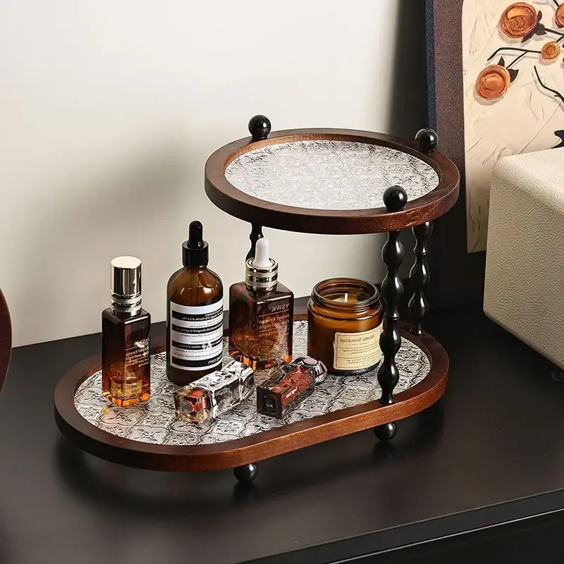 Retro Desktop Storage Rack Wood 2layer Cup Holder Shelf Desktop Organizer Countertop Porch Storage for Bathroom Porch Office - view 3