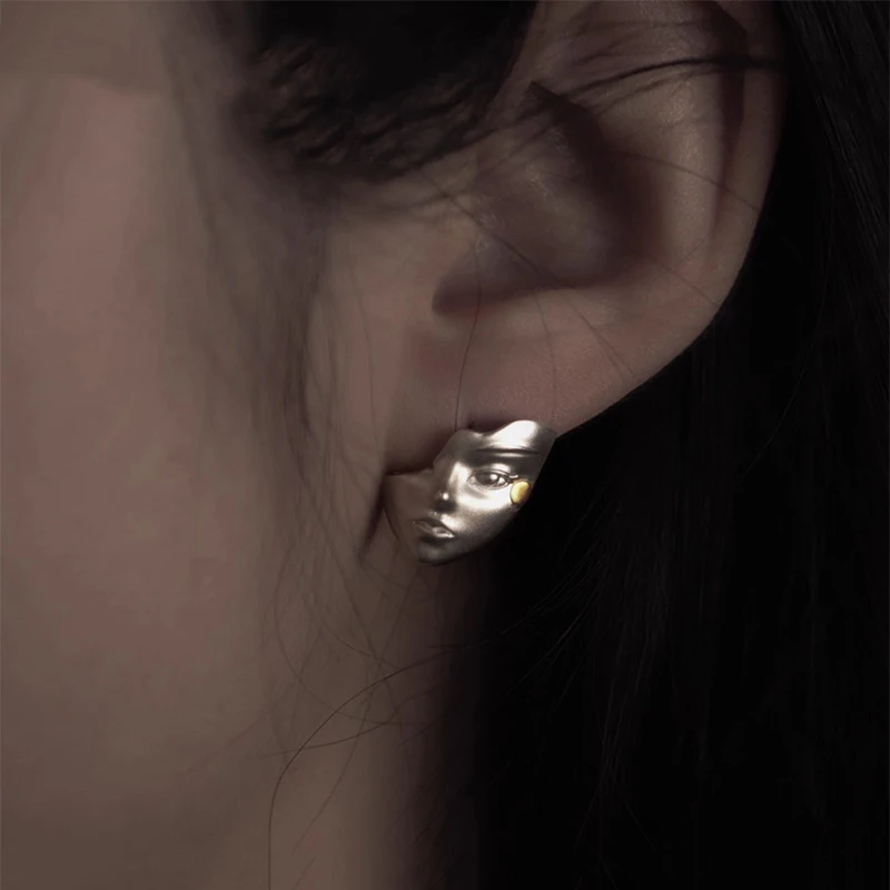 إكسسوارات مجوهرات قناع وأقراط يدوية مبتكرة للرجال والنساء - مجوهرات فنية ثلاثية الأبعاد عصرية، مجوهرات فريدة للعطلات، أنيقة يومية