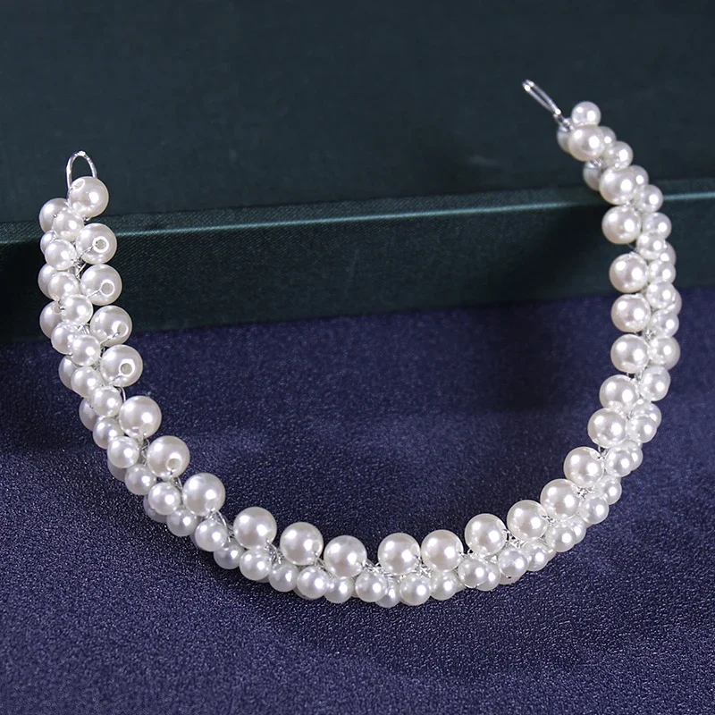 Silver Color Rhinestone Crystal Headband Tiara Pearl Hairband For Women Party Bridal Wedding Hair Jewelry Accessories band Gift image 3