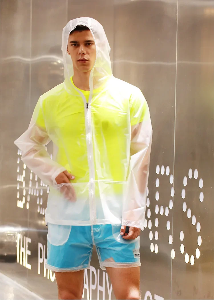 Cross-border new solid color, men's trendy windproof jacket waterproof transparent beach jacket raincoat S2904