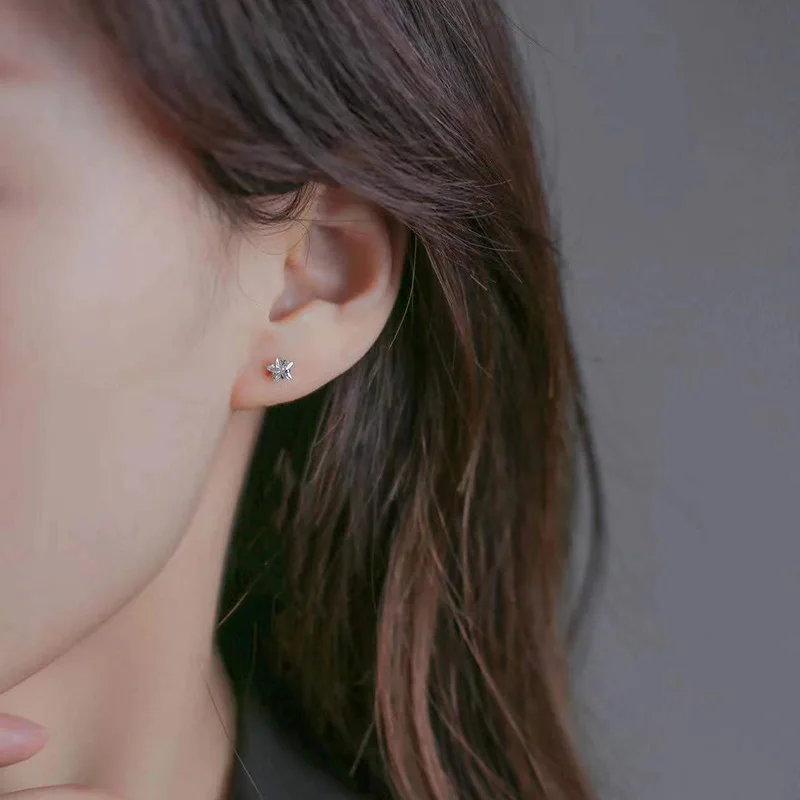 925 فضة القلب قرط صغير زهري للنساء الفتيات موضة لطيف صغير الزركون تألق ثقب القرط غرامة مجوهرات