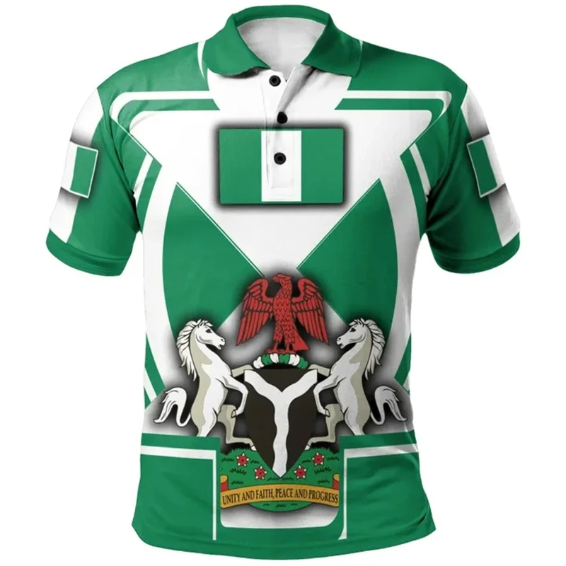 Africa Nigeria Flag Map 3D Print Polo Shirts For Men Clothes National Emblem Horse Eagle Short Sleeve POLO Shirt Boy Jersey Tops