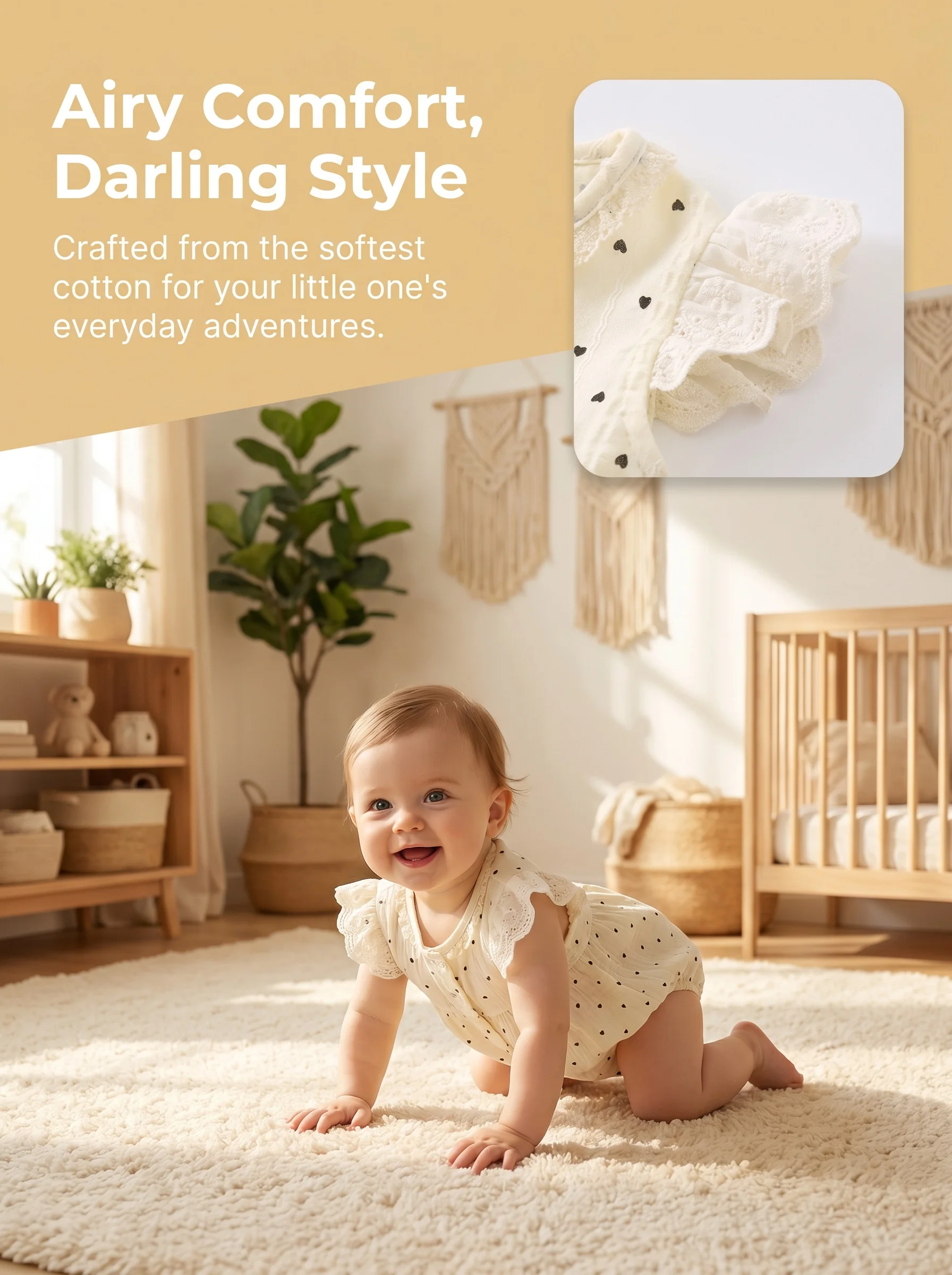 

Baby Girl Summer Sleeveless Romper Cute Lace Ruffle Sleeve Heart Print Button Down Jumpsuit for Newborn Infant Girls