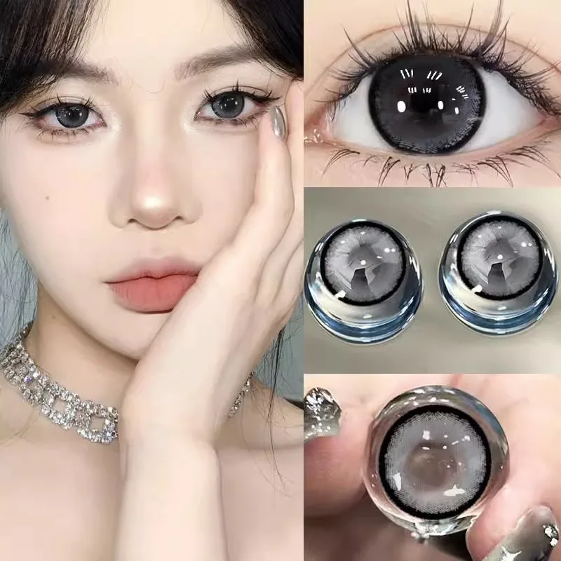 YIMEIXI Myopia Colored Lenses with Diopter High Quality Soft Blue Lens Grey Lens Eyes Make up Beauty Pupil Contact Lenses 1 Pair