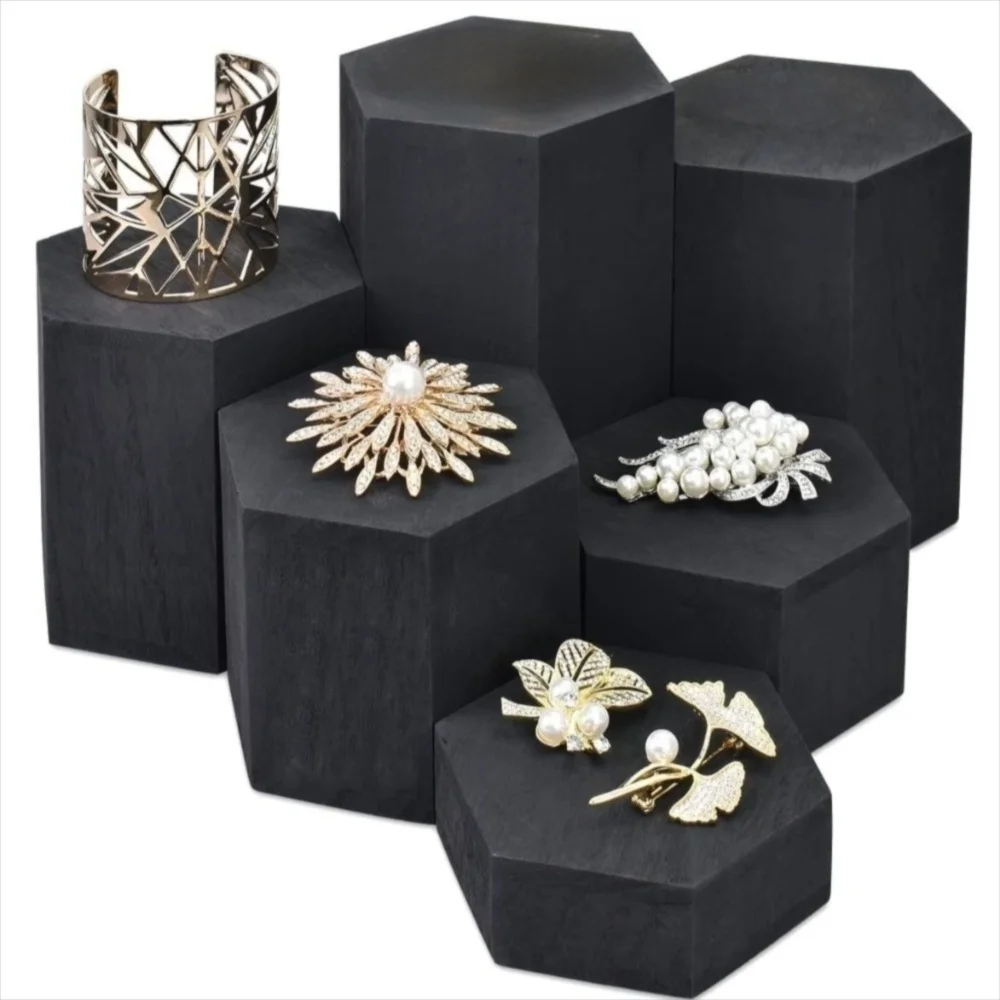 

Новая шестиугольная деревянная подставка-витрина с многоуровневым дизайном, коричневая, для демонстрации ювелирных изделий, браслетов, подарков