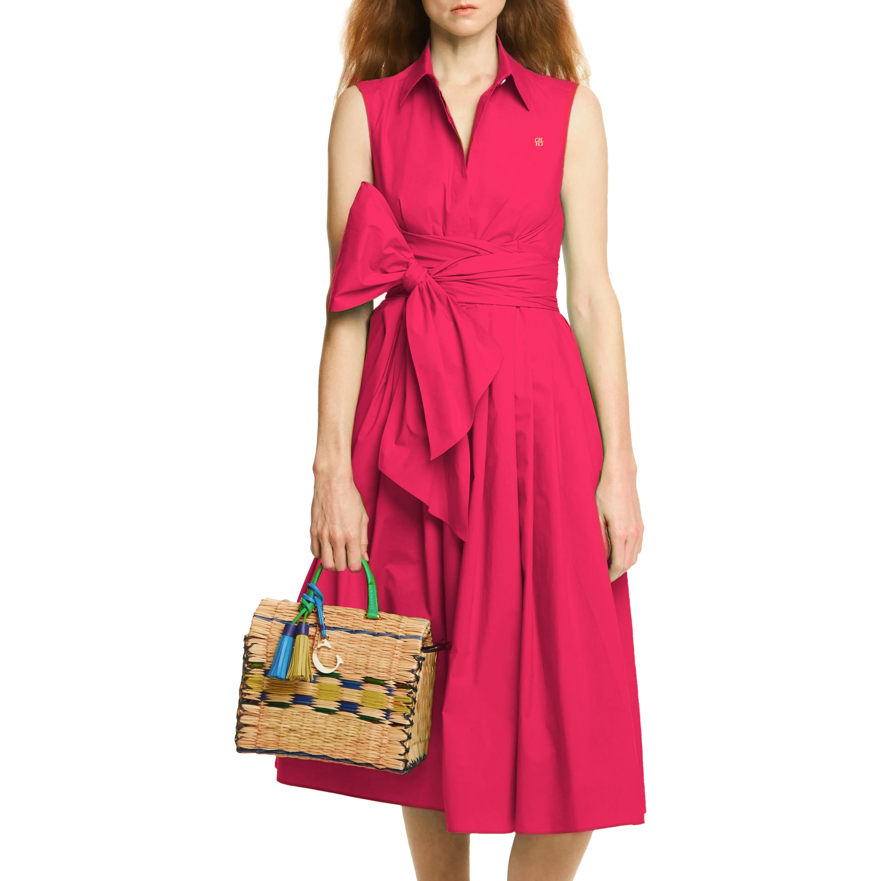 CHCH Women's Dress Summer Beach Party Sleeveless Single breasted Lace up Design Office Women's Long Pink Dresses ﻿