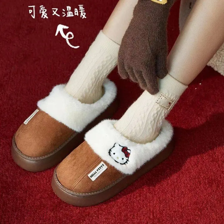 

Sanrio Hello Kitty cartoon cute closed-toe slippers creative Kawaii for girl autumn and winter thick warm cotton slippers gift