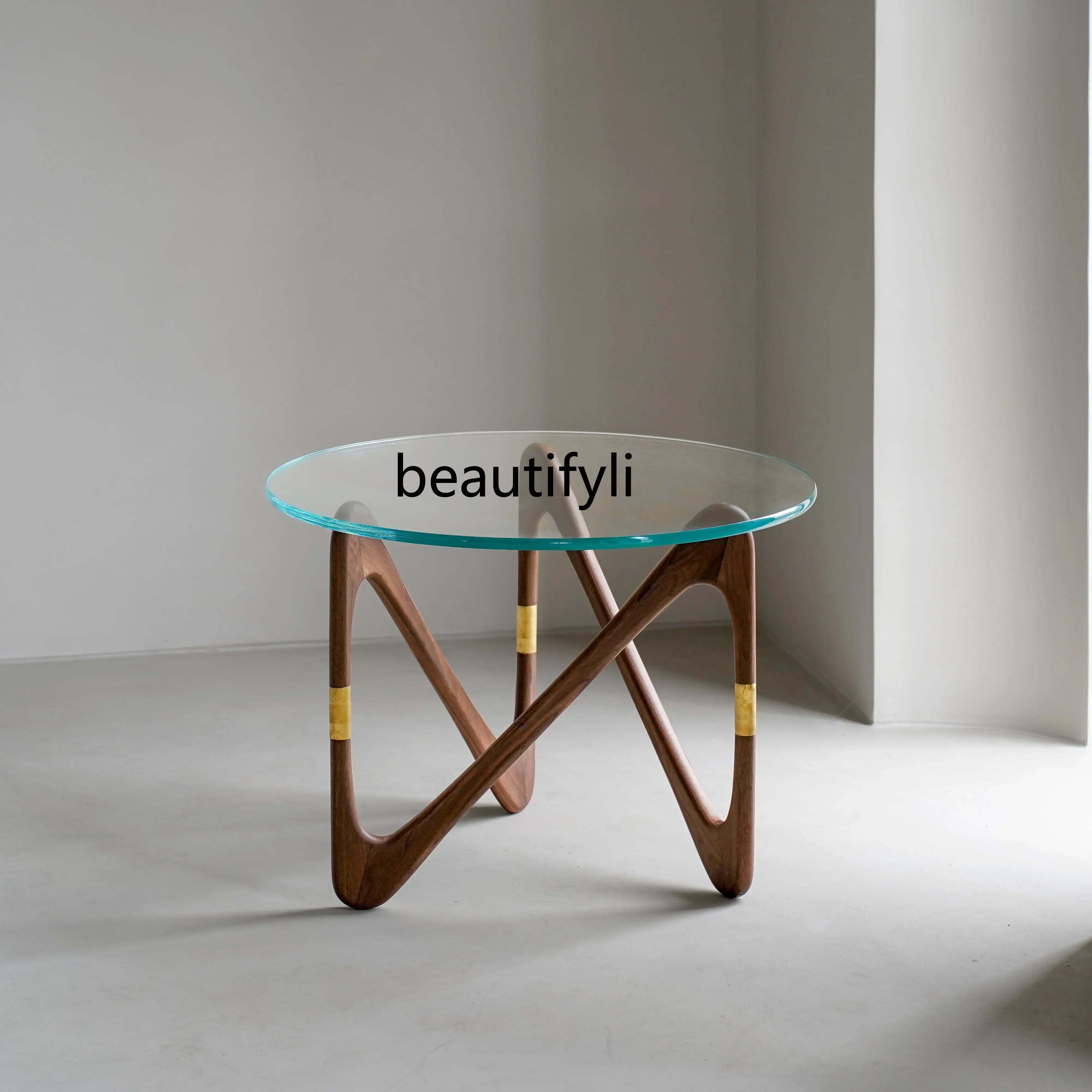 

Medieval, design sense, coffee table all solid wood black walnut glass coffee tableQ