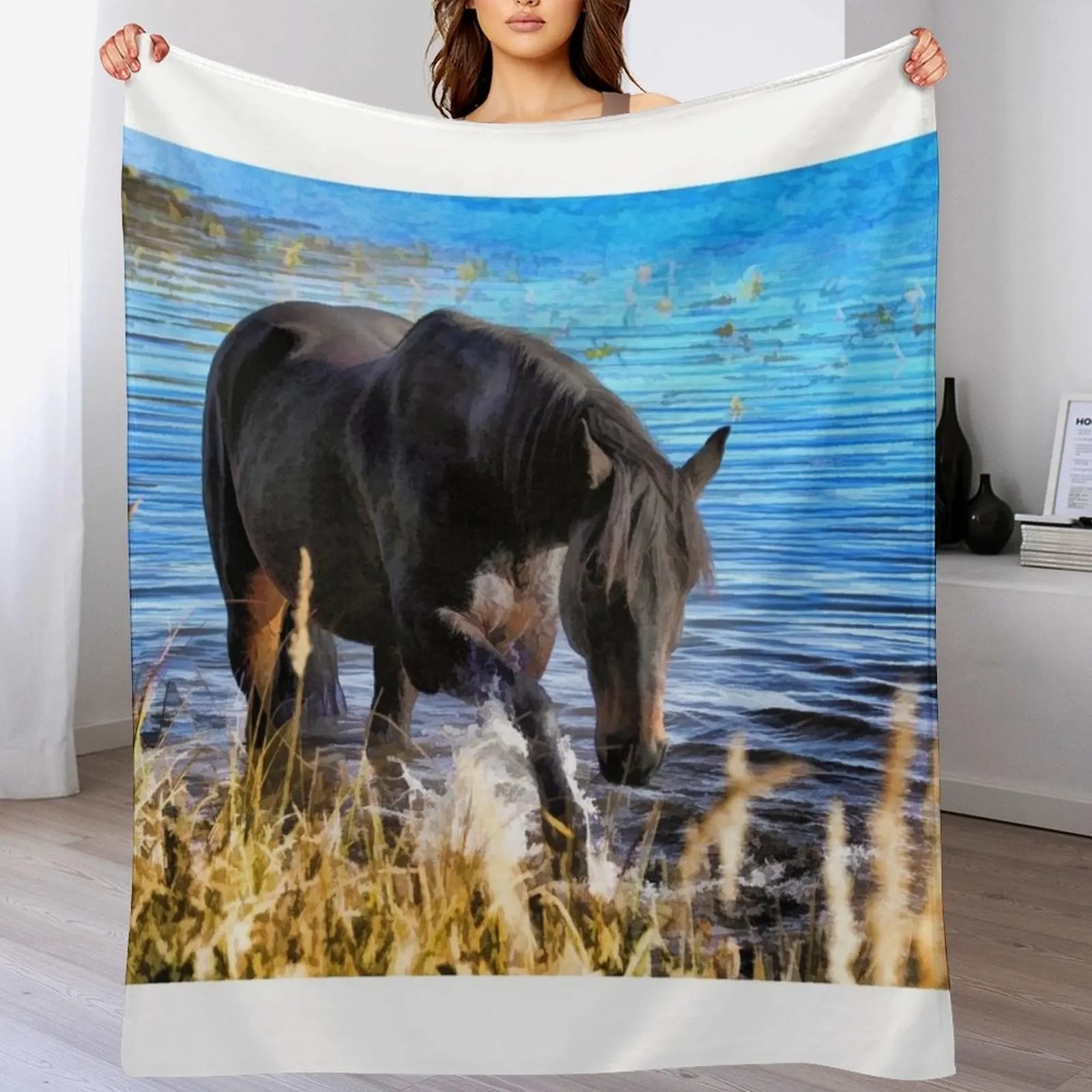 

Percheron Thoroughbred Horse Artwork Throw Blanket Luxury Designer Summer Beddings Custom Blankets