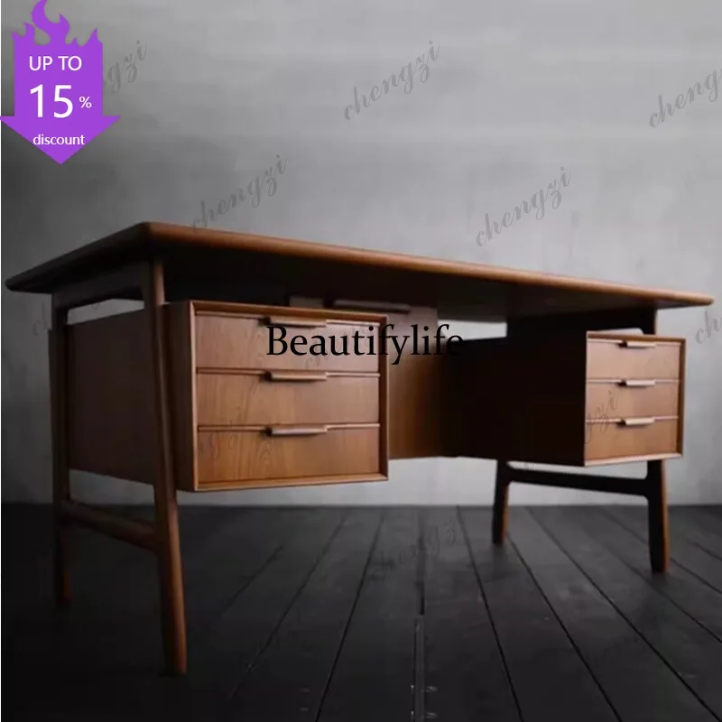 B178 Medieval retro desk solid wood writing desk Nordic teak rose wood