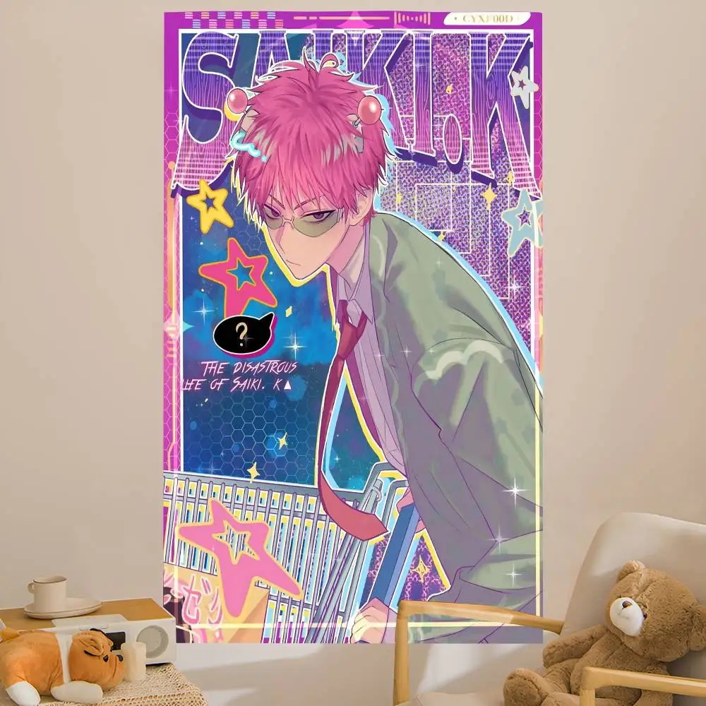 The Disastrous Life of Saiki K Anime Colorful Tapestry Wall Hanging Hanging Tarot Hippie Wall Rugs Dorm Wall Art Decor