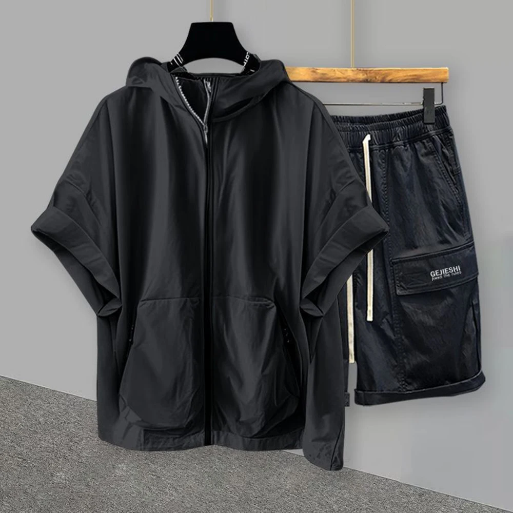 

Mens Zipper T-Shirt Sports Two-Piece Sets Summer Streetwear Fashion Personality Breathable Sets Shorts Men'S Clothing 2025 New