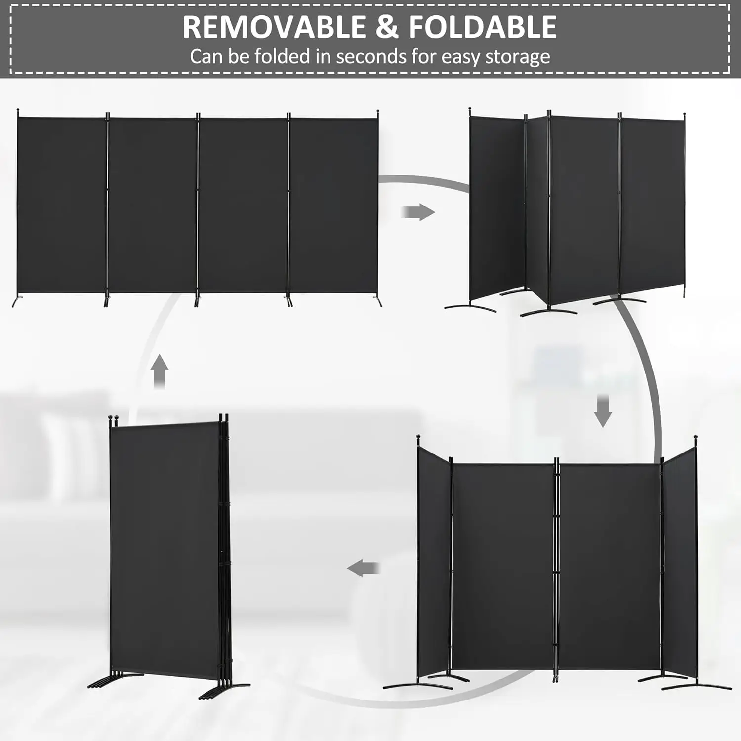 Divider 4 Panel Folding Partition Privacy Screens, Freestanding Fabric