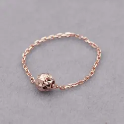 585 Purple Gold Plated 14k Rose Gold Sparkling Round Bead Chain Rings for Women Adjustable Classic Design Simple Charm Jewelry