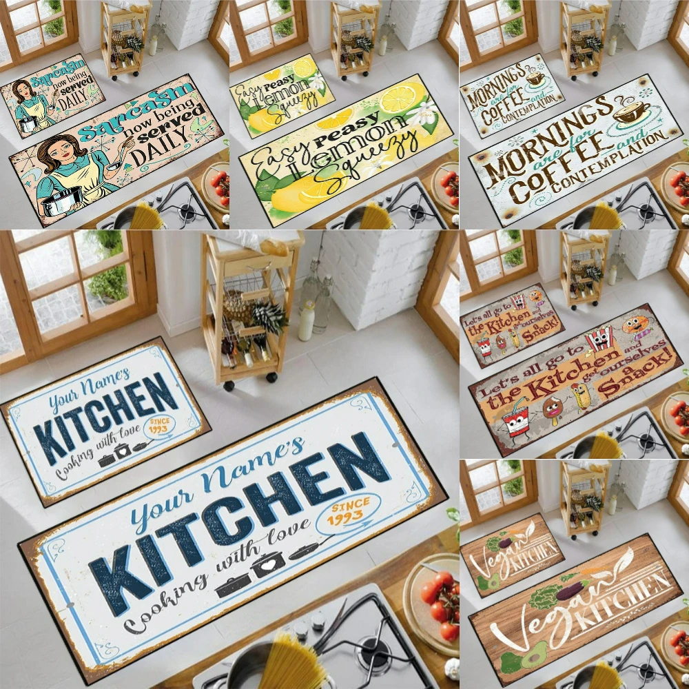 Cartoon Kitchen Coffee Lemon Print Kitchen Rug Kitchen Hallway Rug Bedroom  Laundry Living Room Porch Floor Mat Anti-Fatigue