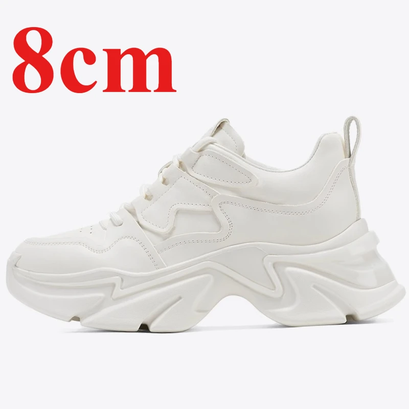 

Outdoor Casual Sports Elevated Shoes 8cm Women's Daddy Shoes Genuine Leather Mesh Breathable Thick Soled Height Increasing Shoes