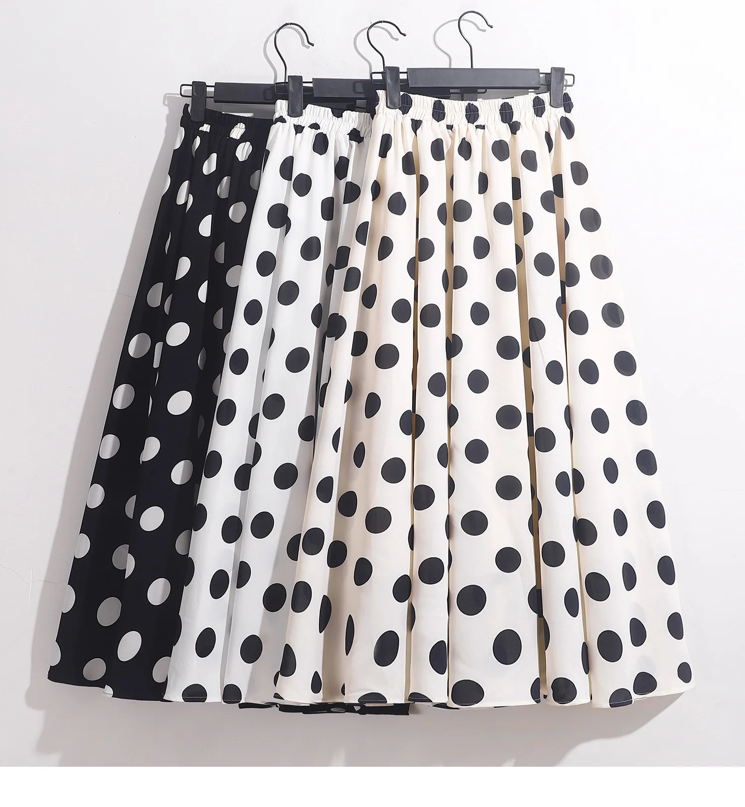 

Spring Summer New Polka Dot Printed Chiffon Half-length Umbrella Skirt 3.3 Meters Large Swing Fashion Mid-length A-line Skirt