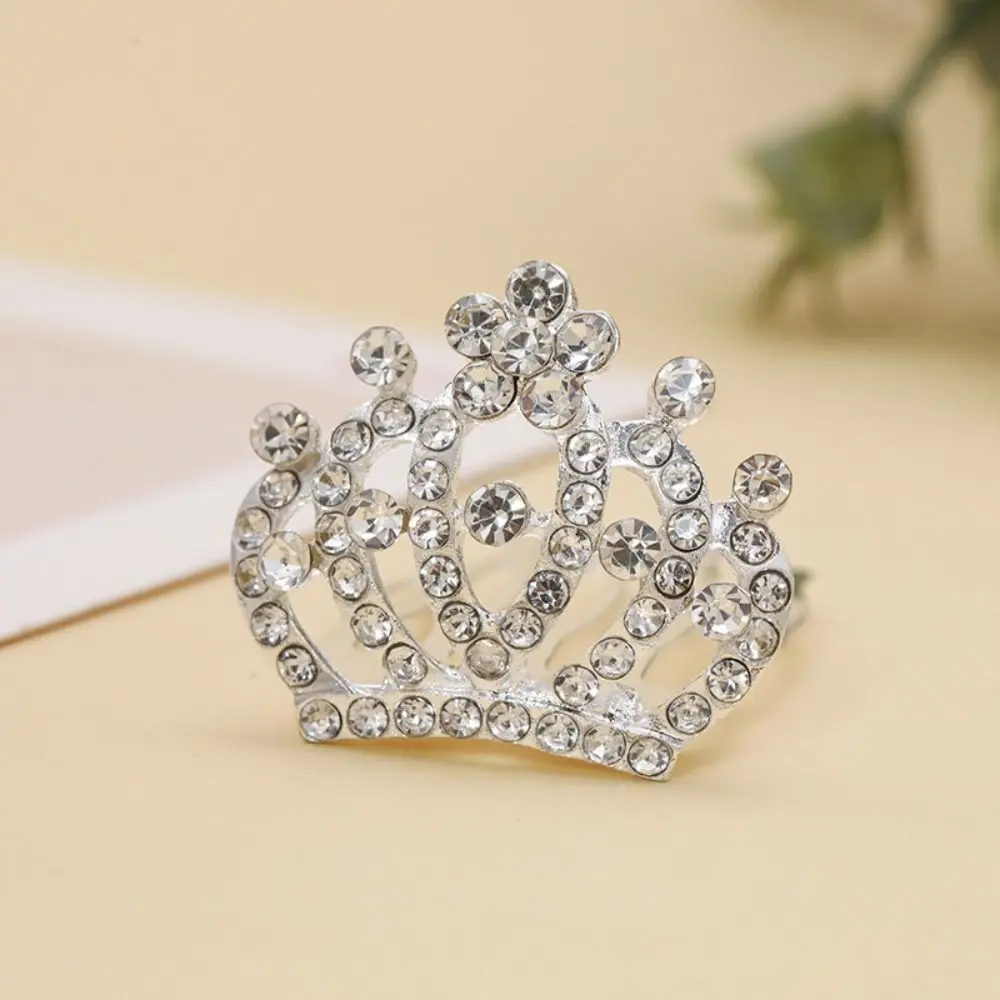 Flower Crystal Crown Hair Comb Love Heart Hollow Children Tiara Headband Korean Style Hair Styling Accessories