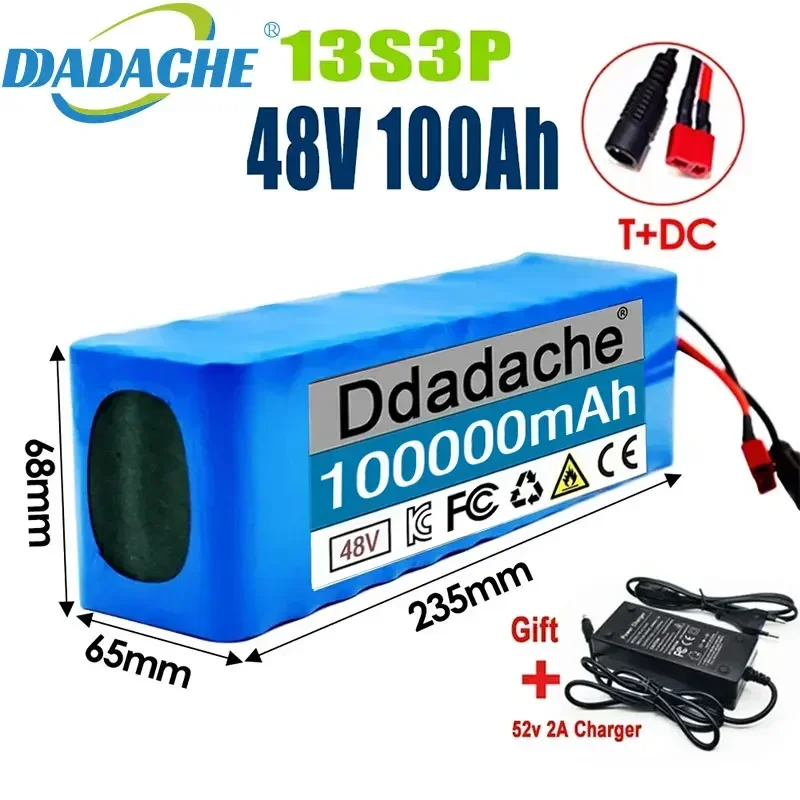 New 48V 100Ah 20000W 13S3P DC/T Lithium ion Battery Pack 100Ah For 54.6v E-bike Electric bicycle Scooter with BMS