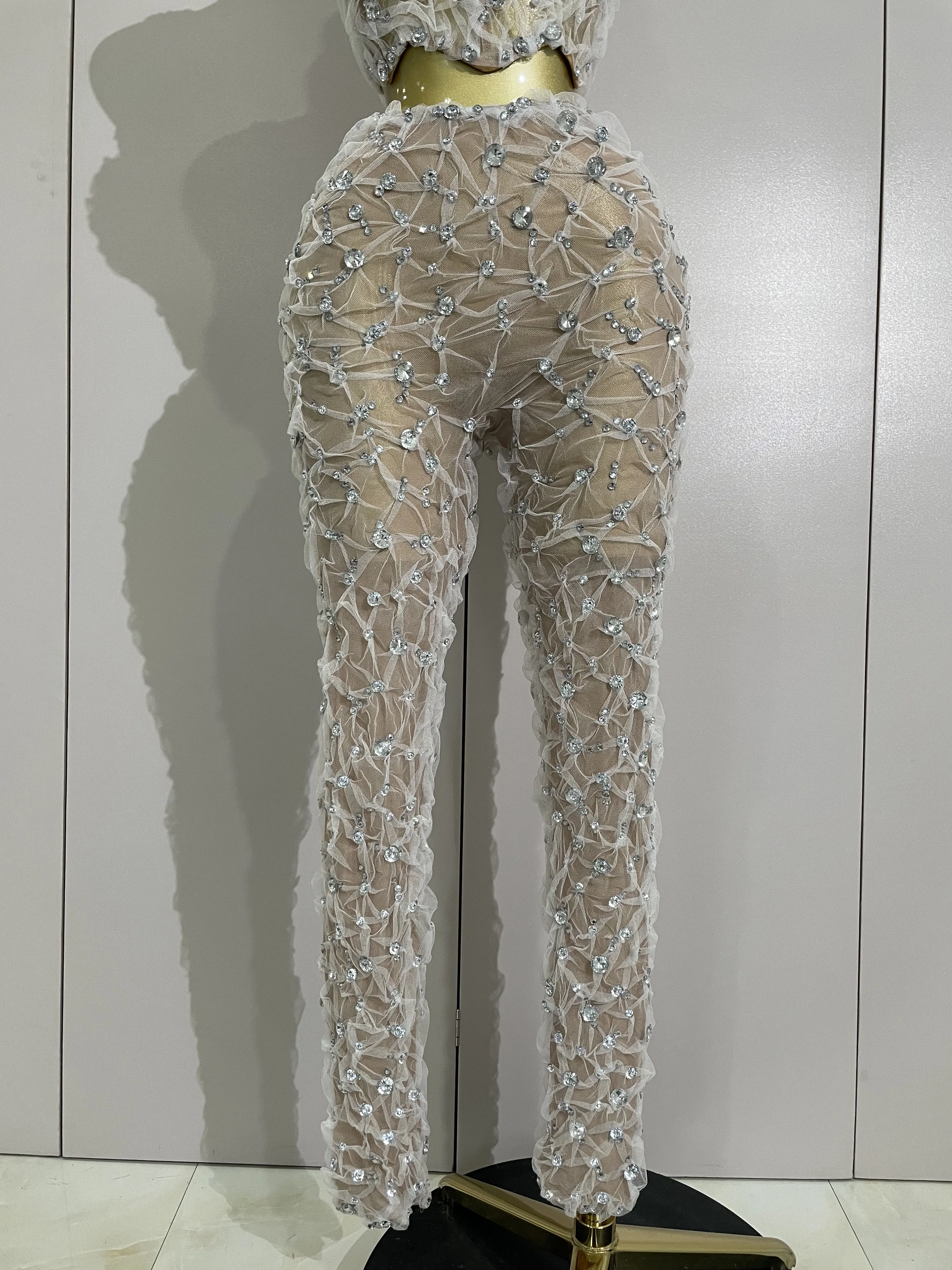 مثير سباركلي الماس الربط الدانتيل الرسن أعلى + السراويل الطويلة قطعتين مجموعة النساء احتفال عيد ميلاد راقصة ملهى ليلي المرحلة زي #6