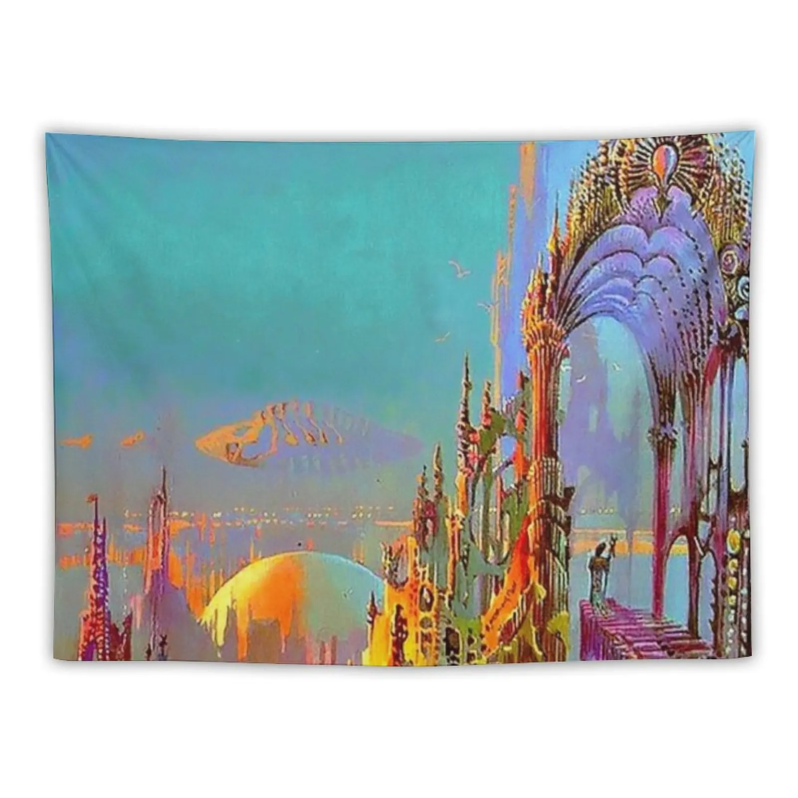 

City Skyline 1970's Vintage Sci-Fi Art Tapestry Wallpaper Room Decorator Decoration Home Tapestry