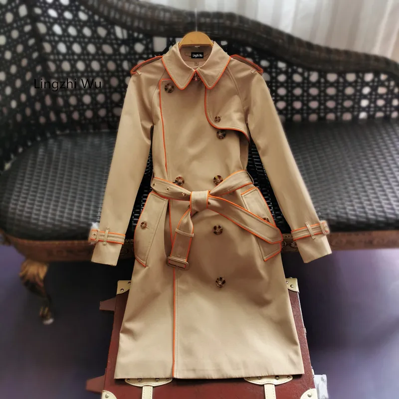 

Lingzhi Wu Trench Coat Top Quality Spring Autumn Female Cotton Waterproof British Outerwear Medium Length New Arrival