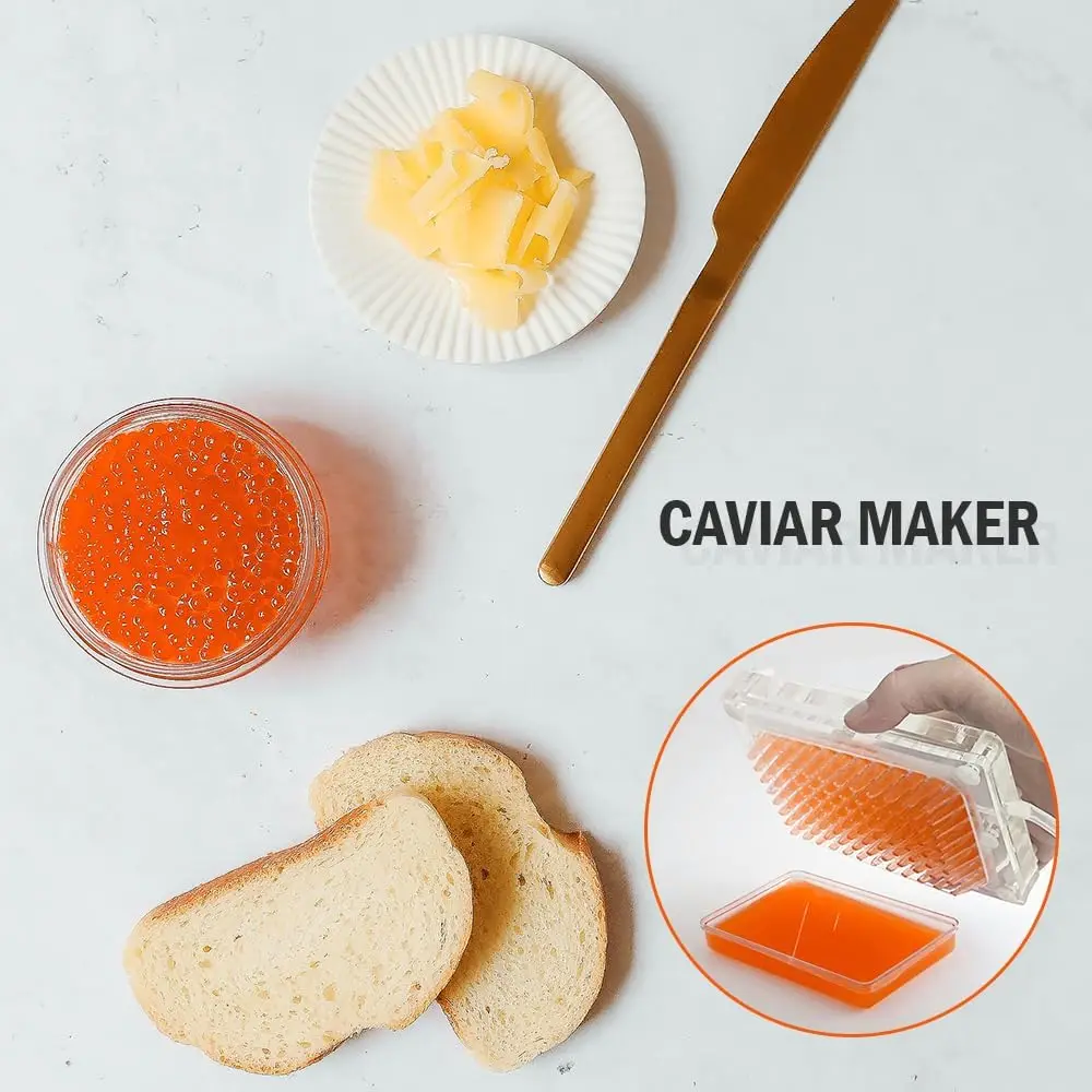 Caviar Maker Box Spherification Dropper Molecular Gastronomy Kit 96 Holes Roe Sauce Dispenser Strainer with Caviar Spoon Syringe