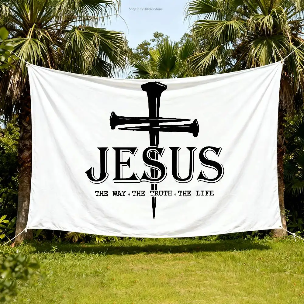 

Jesus Christian The Way Truth Life Flag Tapestry Banner For Bedroom Outdoor Living Room Restaurant Bar Wall Decor Party