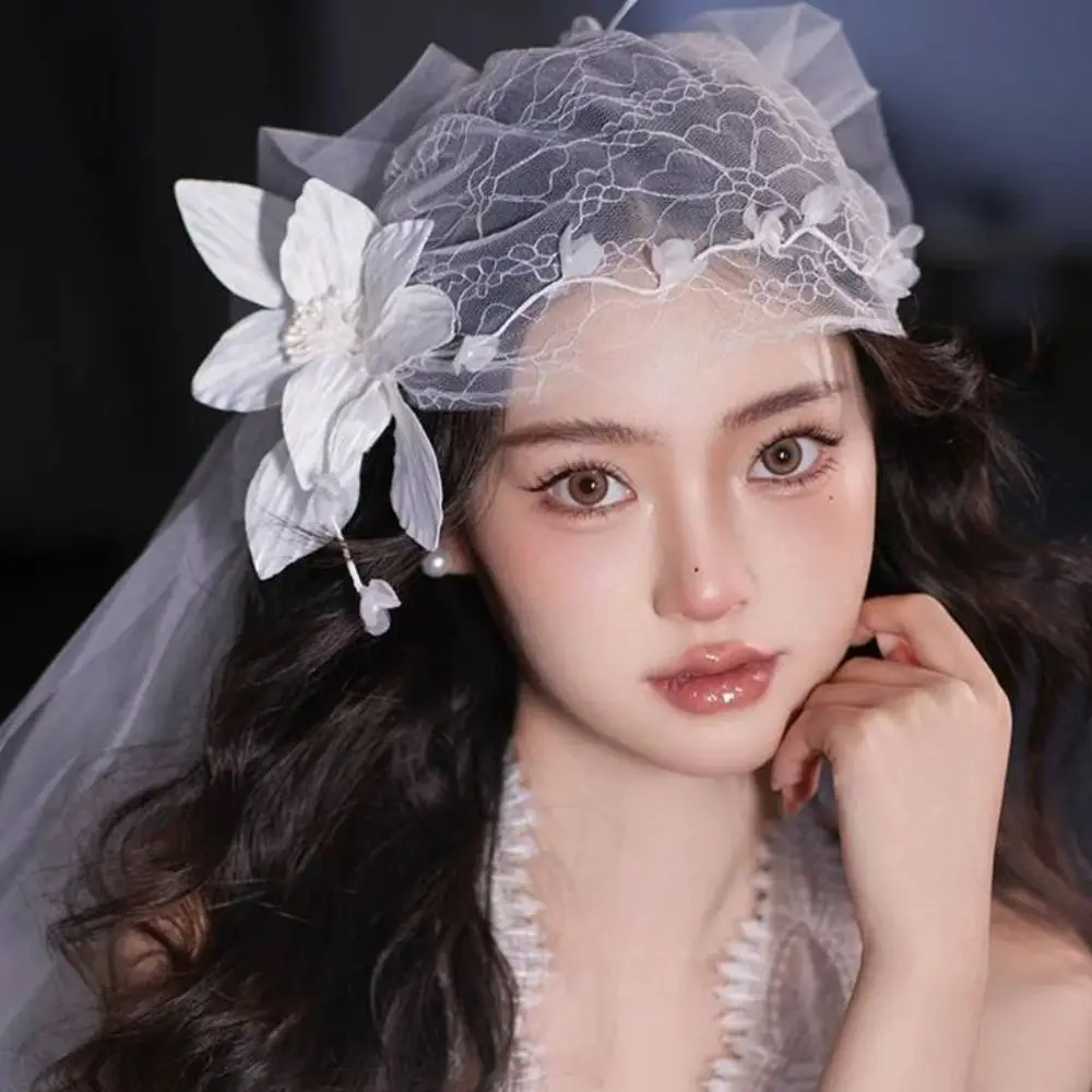 

Exquisite Retro Bridal Headdress Luxury French Style Bridal Lace Floral Hat Elegant Banquet Wedding Headband Hair Jewelry
