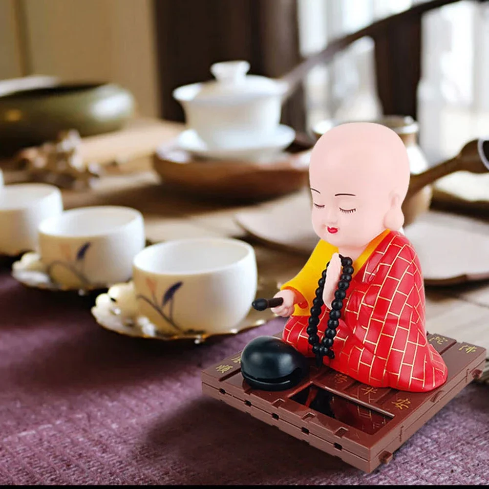 1pcs Solar Powered Bobble Shaking Head Monk Ornaments Buddhist Monk Figurines Statues Car Home Office Decorations - Image 3