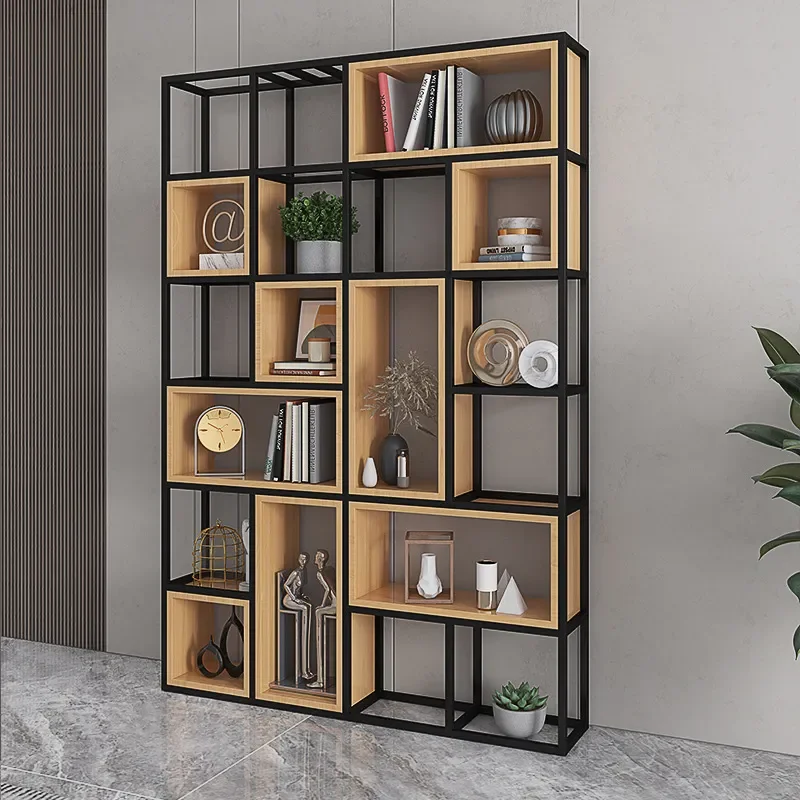for Simple Bookshelf Floor to Ceiling Shelf Industrial Style Display Cabinet Office Flower Stand Seat Screen Wrought Iron