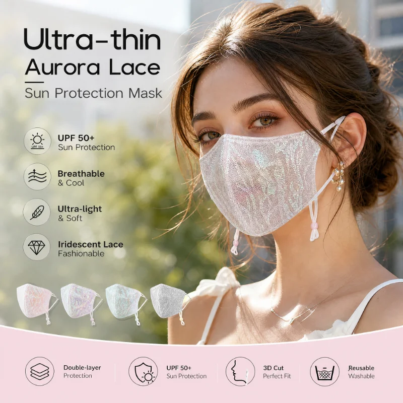 Sunscreen mask for women UV protection summer 3D internet celebrity lace breathable eye corner face mask, versatile and washable