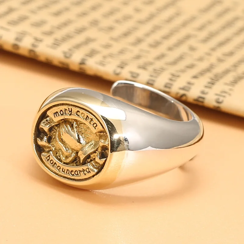 

S925 sterling silver personalized men's ring praying hands vintage fashion retro style trendy men's index finger ring