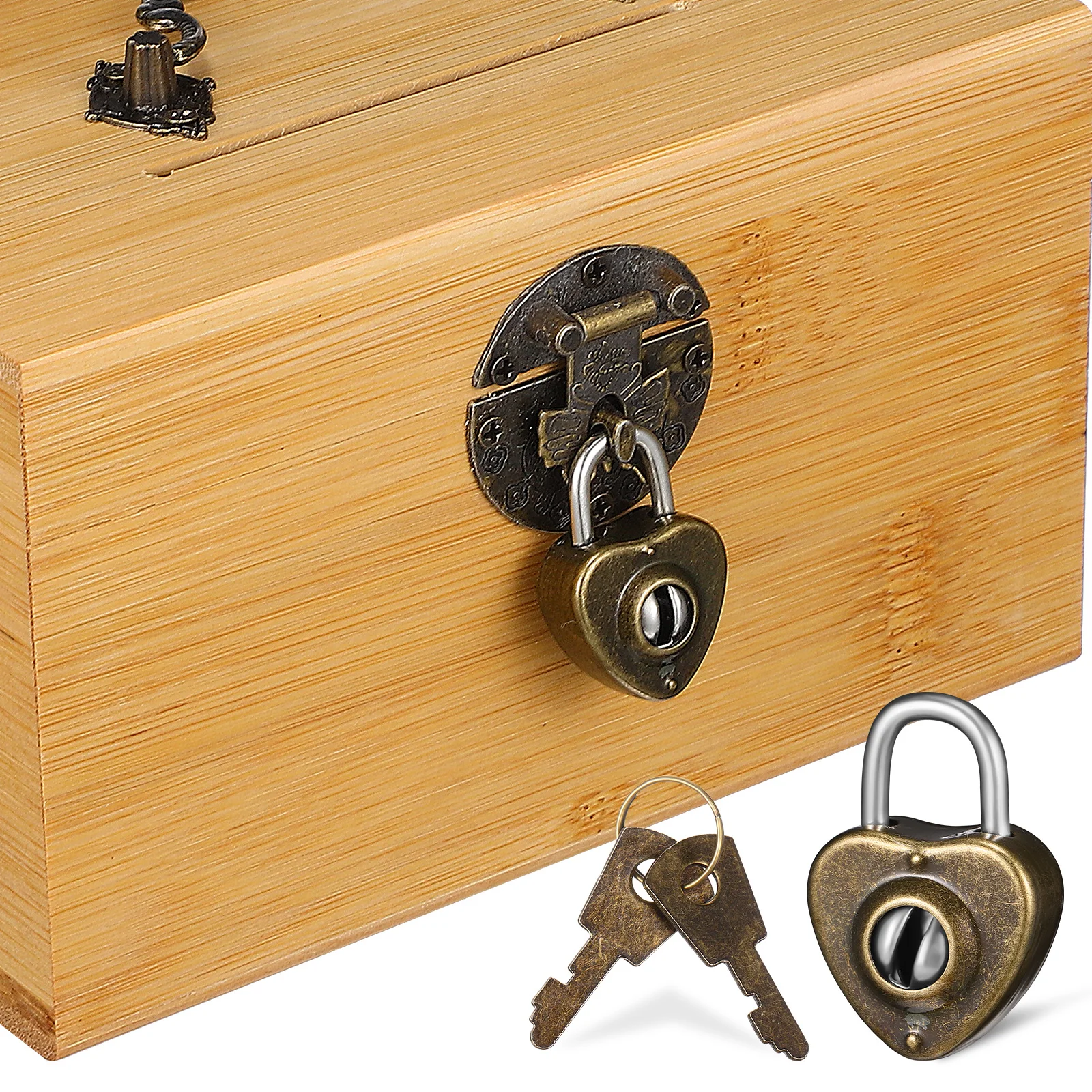 صندوق الكنز الخشبي خمر حصالة على شكل حيوان مع قفل القلب عملة جامع المنظم صندوق تخزين الكنز الصغيرة للهدايا