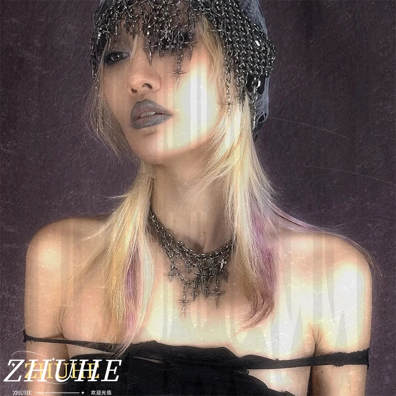 

Edgy Layered Cross Charm Necklace Silver Color Chain Choker Punk Rock Style Necklace for Women Fashion Jewelry