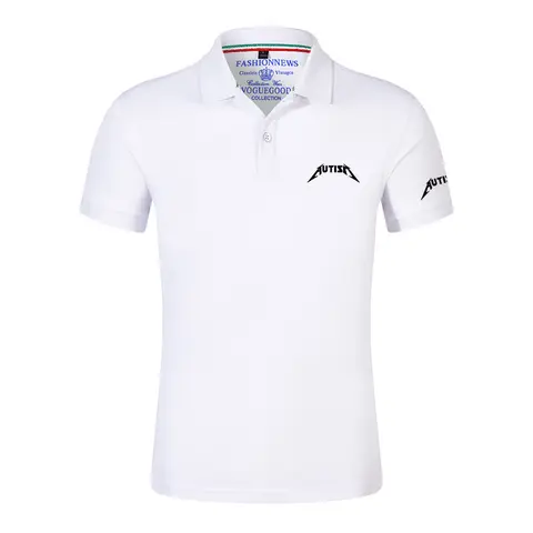 2025 Summer Man's Classic Fit Casual Short Sleeve Autism Metal Rock Meme Logo Print Solid Color Lightweight Polo T-shirt Tops