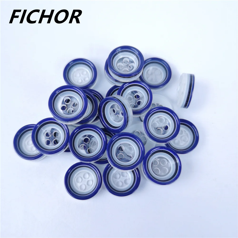 30/50pcs 11mm 4 Holes White Blue Round Resin Buttons Flatback DIY Crafts Children's Apparel Clothing Sewing Accessories