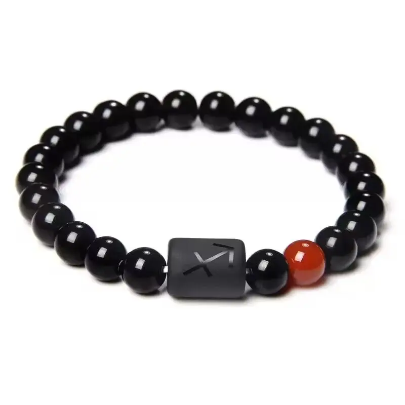 Zodiac Constellations Natural Black Agate Stone Bracelets for Men and Women Beaded Bracelet Jewelry Gifts