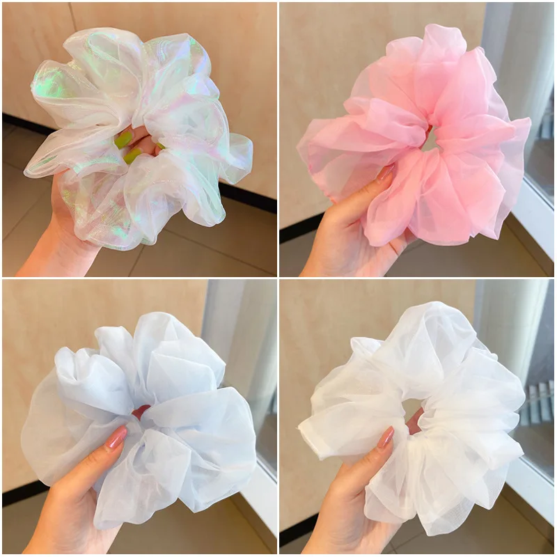 2022 Summer Organza Scrunchies Women Elastic Hair Band Korean Elegant Ponytail Holder Rubber Tie Band Hair Accessories Wholesale