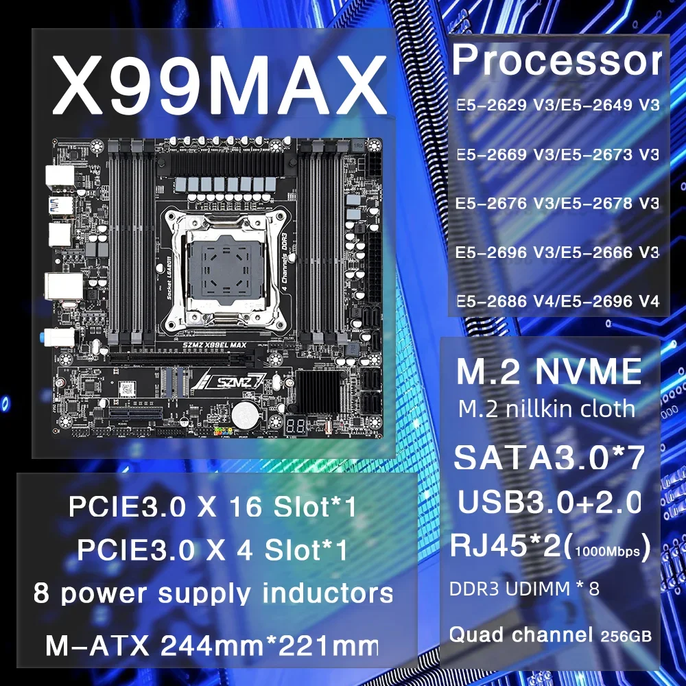 x99 motherboard kit xeon support E5 2666V3 ram memory ddr3 Ssd m2 radiator rx 580 8g Video card  550 Motherboard