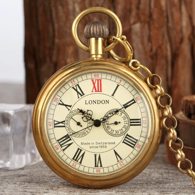 

New Brass Coverless Pocket Watch Roman Literal Five-pin Mechanical Pocket Watch