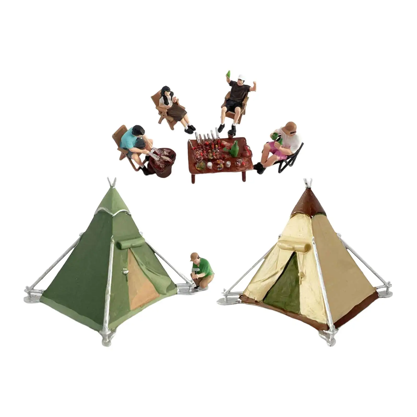 Ensemble de figurines de Camping miniatures à l'échelle 1:64, peintes, réalistes, petites personnes avec tente pour micro paysages